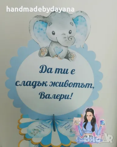 Украса за бебешка погача '' Слонче '' Розово или синьо