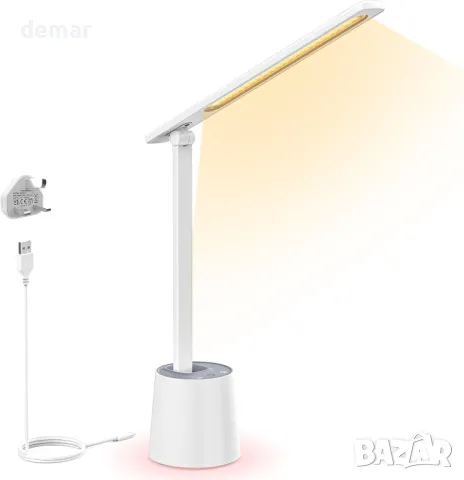 LONGTOO LED настолна лампа, димируема с 5 яркости и 5 цветови режима, 9 W, бяла