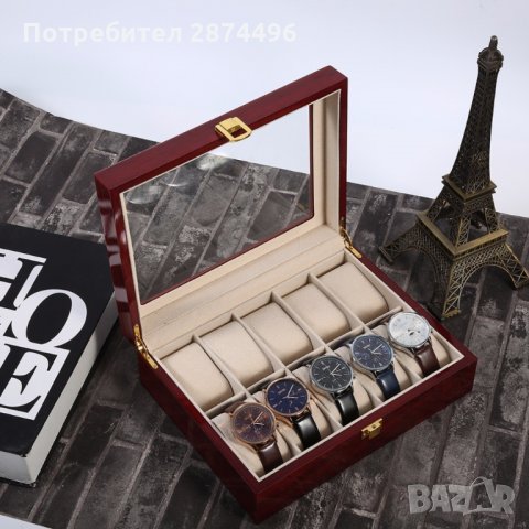 2171 Кутията за 10 бр.часовници изработена от дърво и прозрачен капак