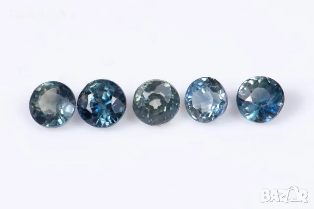 5 броя синьо-зелен сапфир 0.70ct 2.6mm кръгла шлифовка №4