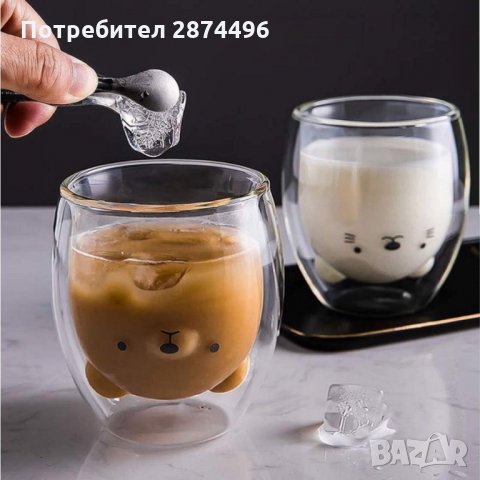 2965 Стъклена чаша за кафе Мече Двустенна