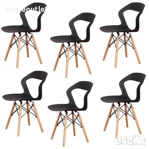 Модерни столове с крака от масивна дървесина и седалка от полипропилен, к-кт от 6 бр. LQ-266YMS-6HEI