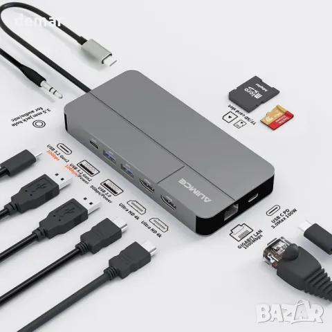 AUIMCE Докинг станция 2х HDMI и USB C порт, до 4K/60Hz, MacOS/Windows