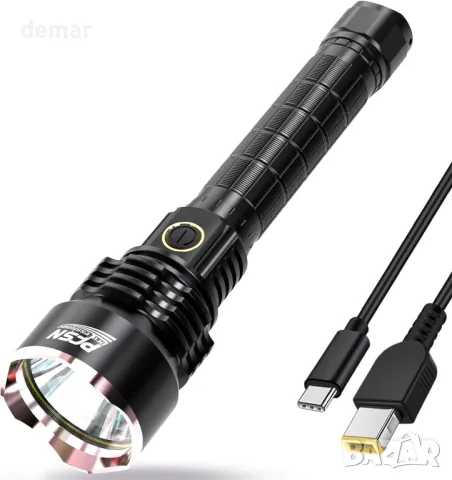 PFSN фенер LED супер ярък - 6000 лумена USB C акумулаторно фенерче с 400M дълъг лъч, водоустойчив