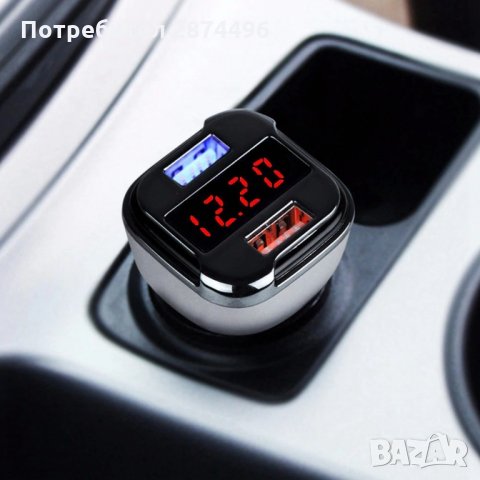 EC5 Волтметър за кола с 2 USB, зарядно за мобилни устройства