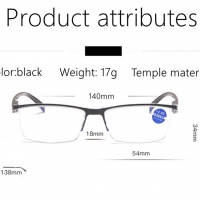 Бифокални очила за четене с квадратна полурамка против сини лъчи TR90, снимка 3 - Други - 36076234
