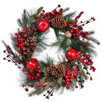 Коледен венец с шишарки и червени ябълки, 30см, снимка 1 - Декорация за дома - 42720998