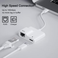 Нов USB C към Ethernet адаптер мрежов конвертор с PD 60W зареждане за MacBook Pro/Air, снимка 3 - Друга електроника - 39681589