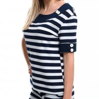 Нова дамска моряшка блуза с къс ръкав, широко райе, снимка 2 - Тениски - 27999734