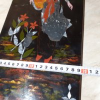 Уникална японска лакова картина пано с интарзия от седеф, снимка 7 - Антикварни и старинни предмети - 44164973