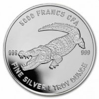 Сребро 1 oz Мадала - Крокодил 2022 - Р. Чад