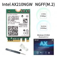 Нова ДвуБандова Wi-Fi 6 Карта Intel AX210G NGFF M.2 802.11ax 3000Mbps Bluetooth 5.2 AX210NGW AX210, снимка 11 - Части за лаптопи - 39697099