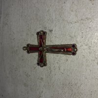 Стар бронзов кръст с емайл, снимка 4 - Антикварни и старинни предмети - 39943472
