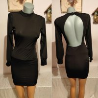 Елегантна черна къса рокля с гол гръб р-р S, снимка 1 - Рокли - 39226602