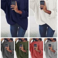 Дамски голям пуловер с навити дълги ръкави и обло деколте, 7цвята , снимка 1 - Блузи с дълъг ръкав и пуловери - 42469277