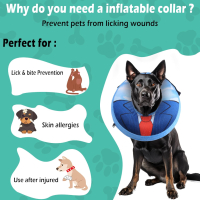 Надуваем нашийник за кучета за предпазване на рани и шевове след операция, (син, голям), снимка 6 - За кучета - 44620005