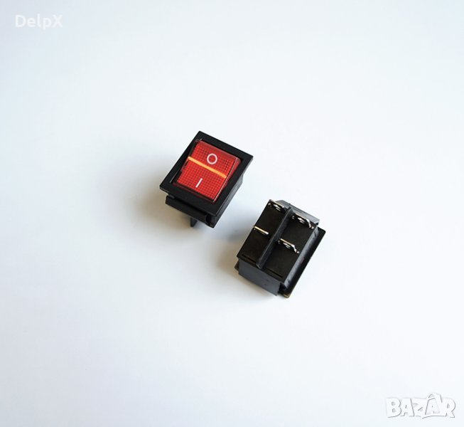 Ключ за бойлер, 4pin, 2 положения, светещ, черен, 250V, 16A, 28x22mm, снимка 1
