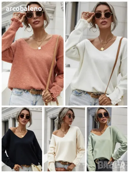 Дамски пуловер с маншети и копчета, 5цвята , снимка 1