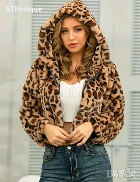 🐆 Елегантно Дамско Яке с Леопардов Принт и Качулка – STBoutique, снимка 1