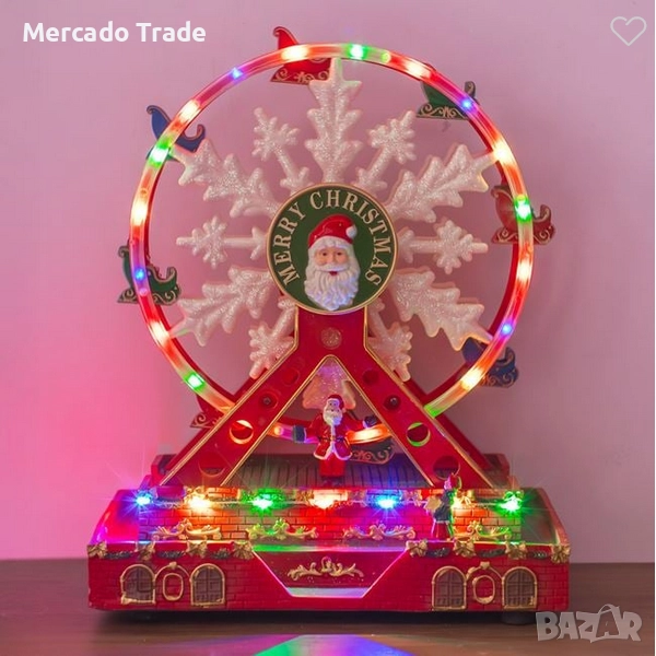 Коледно виенско колело Дядо Коледа със светлинна музика и движение, Червен, снимка 1