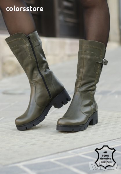 Равни ботуши - зелена ЕСТЕСТВЕНА кожа - 504, снимка 1