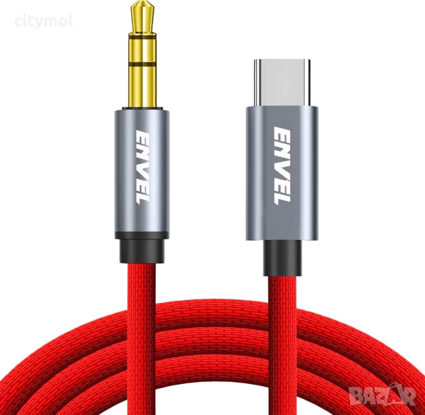 Кабел ENVEL USB C към AUX, найлонова оплетка, адаптер за слушалки тип C към 3,5 мм, аудио стерео за , снимка 1