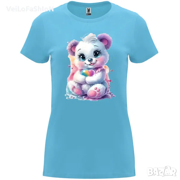 Нова сладка дамска тениска с Мече със Сърце в син цвят, снимка 1