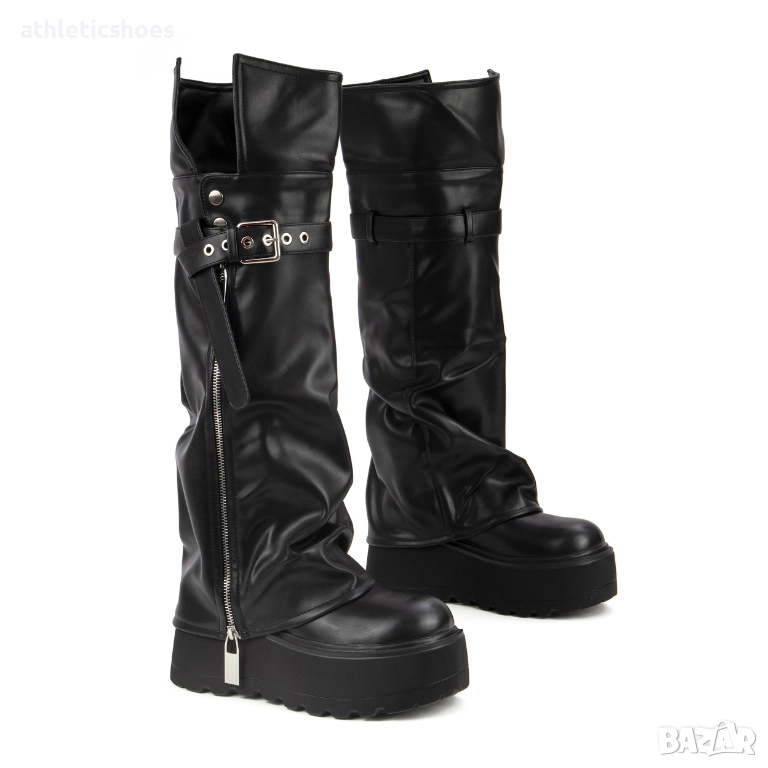 Дамски ботуши/чизми на платформа в черно-ПРОМОЦИЯ, снимка 1