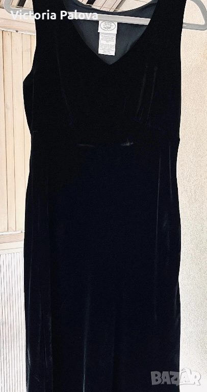 Елегантна черна кадифена рокля LAURA ASHLEY - вискоза/коприна, снимка 1