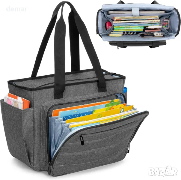CURMIO Работна чанта за учител с джоб-органайзер за файлове тип акордеон, лаптоп, сива, снимка 1