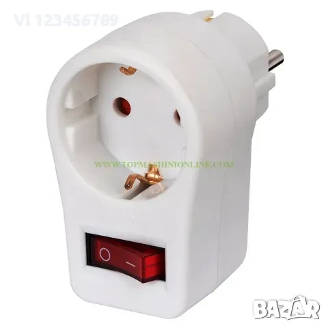 Разклонител без кабел с щепсел и ключ 1 контакт 250 V, 16 A, бял, IP 20, снимка 1
