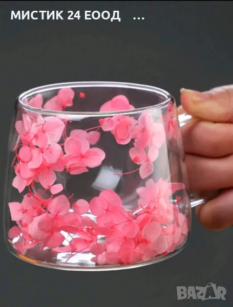 Стъклена Термо Чаша с Двойно Дъно и Вградени Естествени Сухи Цветя , снимка 1
