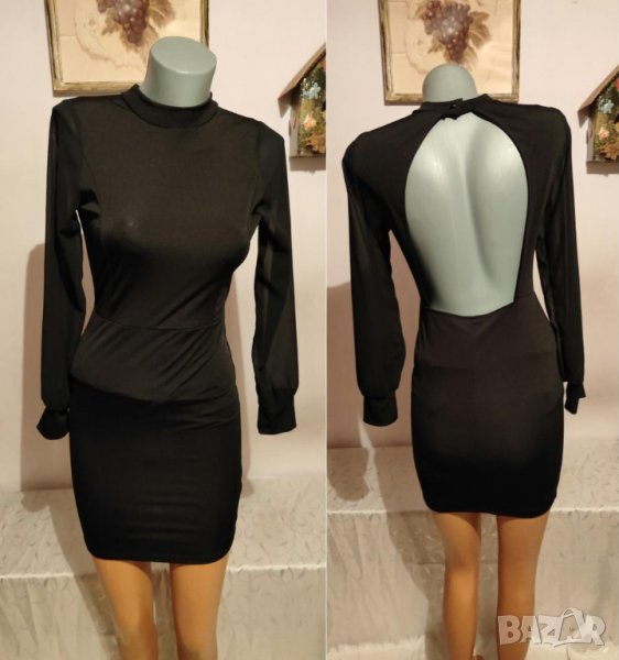 Елегантна черна къса рокля с гол гръб р-р S, снимка 1