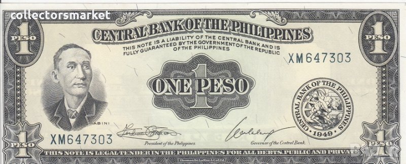 1 песо 1949, Филипини, снимка 1