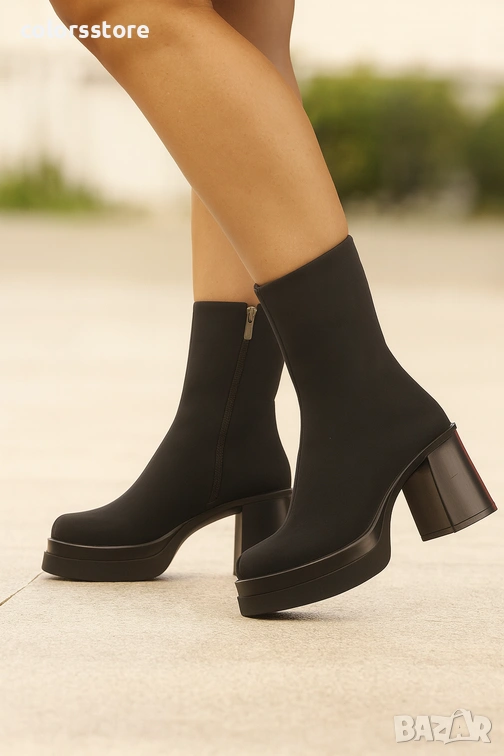 Боти на ток - черен набук - BVC10 , снимка 1