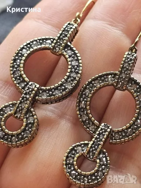 Обеци с Диаманти от злато и сребро, снимка 1