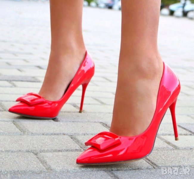 Обувки на ток - червен лак -L15797, снимка 1