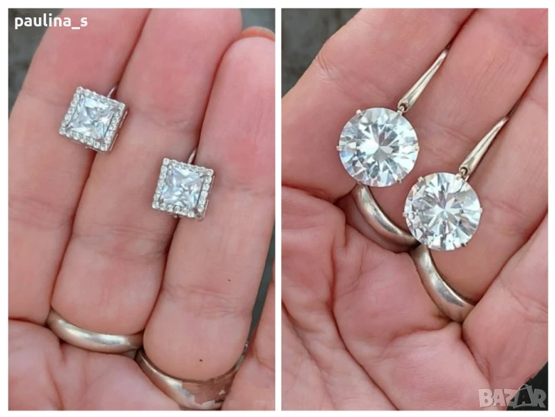 Два различни чифта / Сребърни обеци с Моисанит / проба 925  , снимка 1