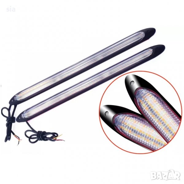 Led лента с мигач, дневни светлини DRL, 12V, последователен поток, 2бр., 12V, 16/23см, снимка 1