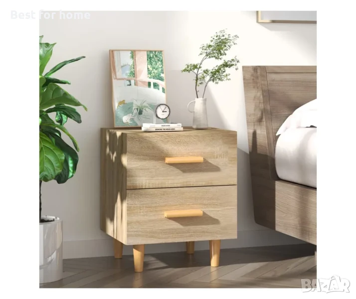 Нощно шкафче, опушен дъб, 40x35x47,5 см, снимка 1