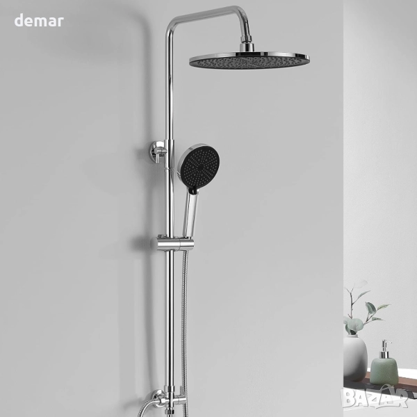 Комплект за душ DERW с 25 см кръгла душ глава тип „Rainfall“, 4 режима, снимка 1