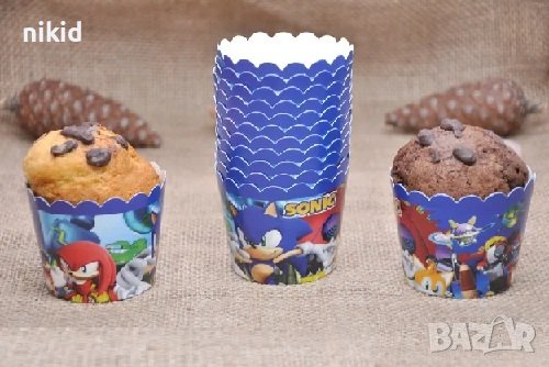 10 бр Соник Sonic хартиени кошнички КъпкейК капсули поставки чашки за мъфини кексчета, снимка 1