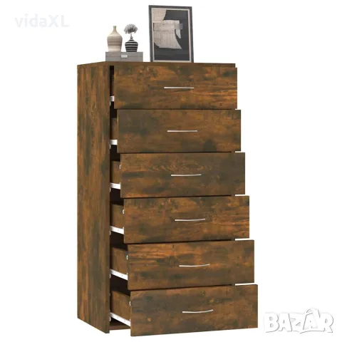 vidaXL Сайдборд 6 чекмеджета опушен дъб 50x34x96 см инженерно дърво, снимка 4 - Бюфети - 56147920
