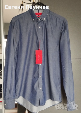 Нова Мъжка риза Zara размер L Slim Fit в тъмно синьо 100% памук
