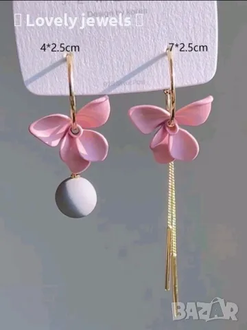 Нежни розови обици с топче сиво, снимка 2 - Обеци - 47610929