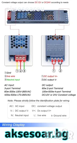  Захранване за осветление DC 12V Ултра тънък трансформатор захранващ адаптер 33 A за LED лента 400 W, снимка 4 - Батерии, зарядни - 56225413
