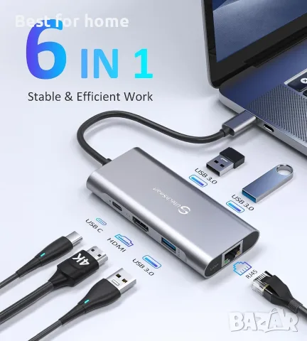 UtechSmart USB C хъб, Ethernet многопортов адаптер 6 в 1 USB C към HDMI докинг станция, снимка 2 - Кабели и адаптери - 55861613