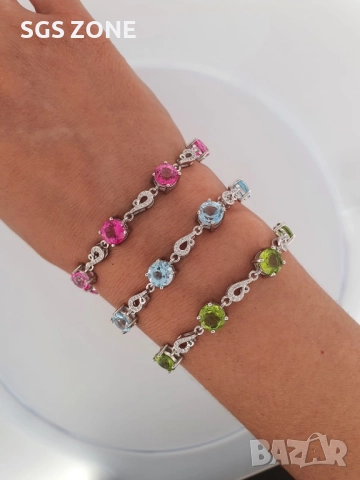 СРЕБЪРНА ГРИВНА СЪС СИН ИЛИ РОЗОВ ТОПАЗ И ПЕРИДОТ 925