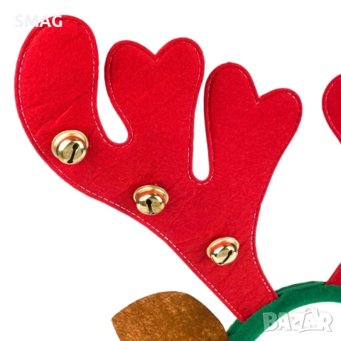 Коледна диадема "Еленски рога" с камбанки_1183013, снимка 2 - Шноли, диадеми, ленти - 52708406