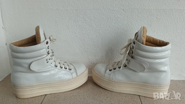 Бели лачени високи обувки с връзки на платформа., снимка 6 - Дамски ежедневни обувки - 41898876